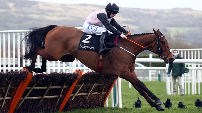 Bob Olinger ridden by Rachael Blackmore on their way to winning the Ballymore Novices&#39; Hurdle on day two of the Cheltenham Festival