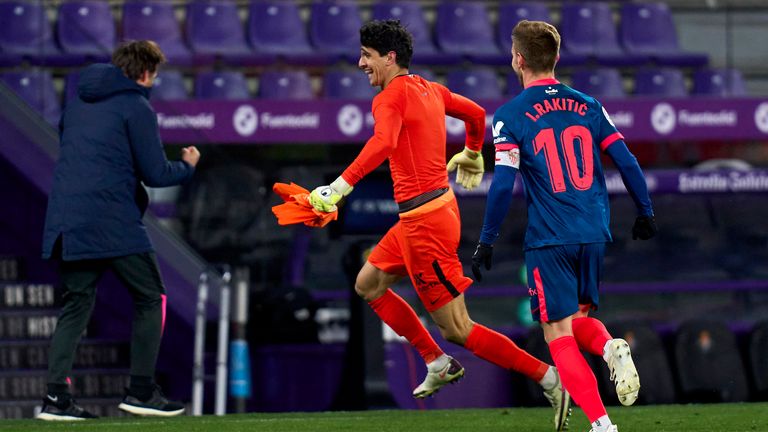 Goalkeeper Bono celebrates his dramatic equaliser for Sevilla                               