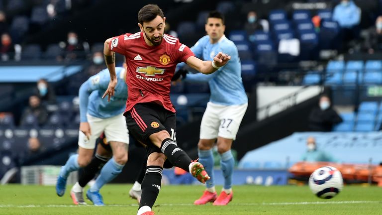 Bruno Fernandes scores from the penalty spot to give Man Utd an early lead (AP)