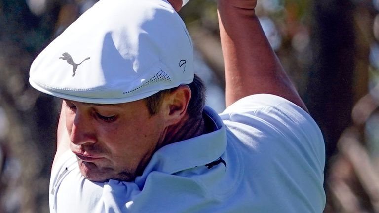 Bryson DeChambeau hits a shot from the third tee during the final round of the Arnold Palmer Invitational golf tournament Sunday, March 7, 2021, in Orlando, Fla. (AP Photo/John Raoux)