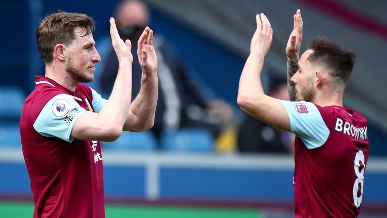 Burnley's Chris Wood celebrates with team-mate Josh Brownhill after scoring against Arsenal