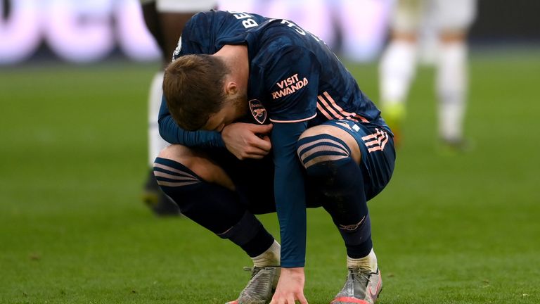 Chambers drops to his knees at the final whistle after an extraordinary game