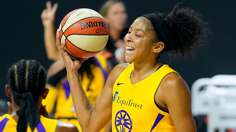 Candace Parker in action for the Los Angeles Sparks (AP Photo/Chris O'Meara)
