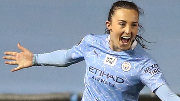 Manchester City forward Caroline Weir celebrates (PA)