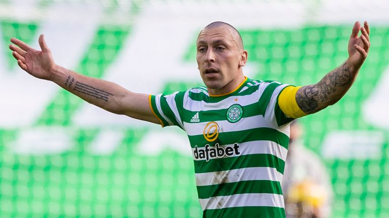 GLASGOW, SCOTLAND - MARCH 21: Celtic captain Scott Brown shows his frustration during the Scottish Premiership match between Celtic and Rangers at Celtic Park, on March 21, 2021, in Glasgow, Scotland. (Photo by Craig Williamson / SNS Group)