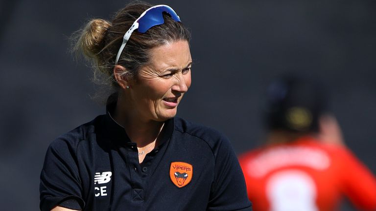 Getty - Charlotte Edwards.  Southern Vipers head coach Charlotte Edwards keeps an eye on the warm up during the Rachael Heyhoe-Flint Trophy match between Southern Vipers and South East Stars on September 05, 2020 in Hove, England.