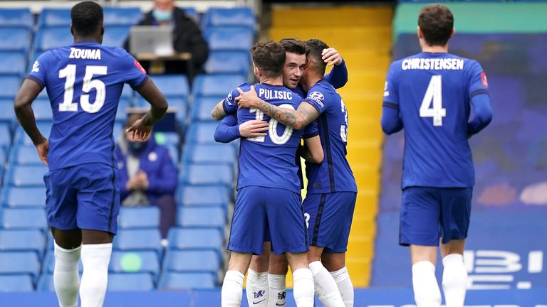 Ben Chilwell is congratulated after forcing Oliver Norwood's own goal