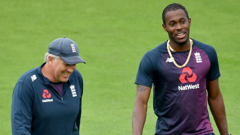 Chris Silverwood and Jofra Archer, England (Associated Press)