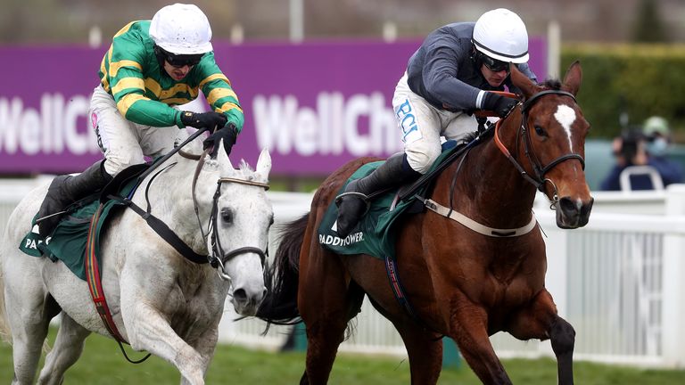 Colreevy (right) pips Elimay in the Mares' Chase at Cheltenham