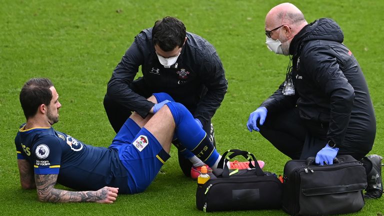 Southampton's Danny Ings receives treatment for an injury during the Premier League match at Bramall Lane, Sheffield. Picture date: Saturday March 6, 2021.
