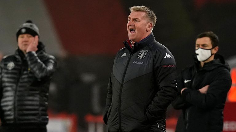 Dean Smith issues instructions from the touchline at Bramall Lane