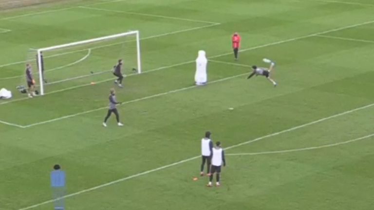 Denmark midfielder Thomas Delaney scores an incredible scorpion kick goal in training. 