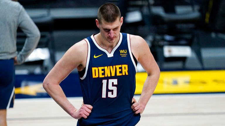 AP - Denver Nuggets center Nikola Jokic reacts as time runs out in the second half 