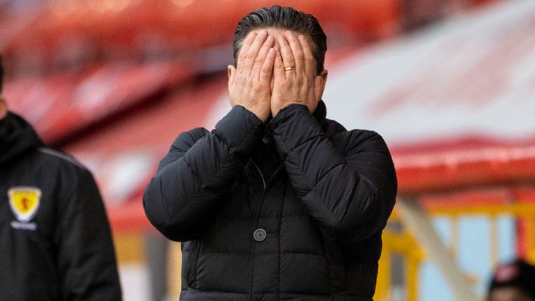 Aberdeen manager Derek McInnes shows his frustration during the draw