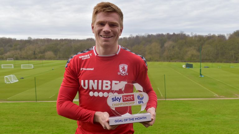Middlesbrough striker Duncan Watmore has won the Sky Bet Championship Goal of the Month award for February.