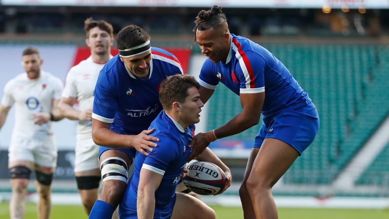 France scrum-half Antoine Dupont scored the first try after less than two minutes