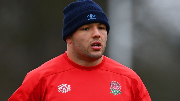 Ellis Genge of England looks on during a England Training Session ahead of the Guinness Six Nations match between England and France at The Lensbury on March 10, 2021 in Teddington, England. (Photo by Dan Mullan - RFU/The RFU Collection via Getty Images)