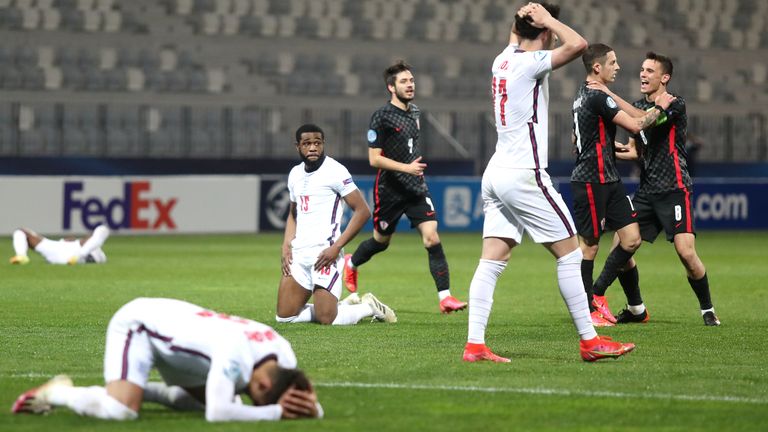 England U21 players appear dejected after being knocked out by Croatia