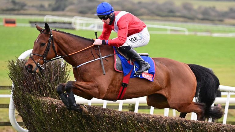 Envoi Allen ridden by jockey Jack Kennedy wins the Sky Bet Killiney Novice Steeplechase (Grade 3) race at Punchestown