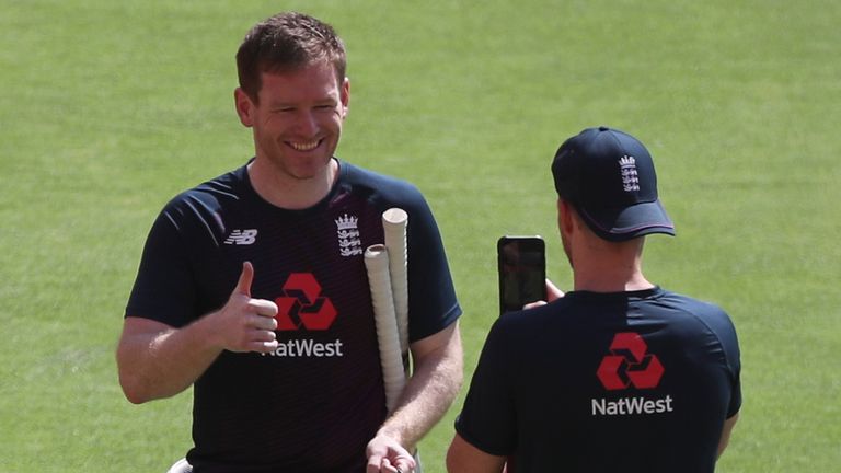 Eoin Morgan at England training ahead of the India T20s