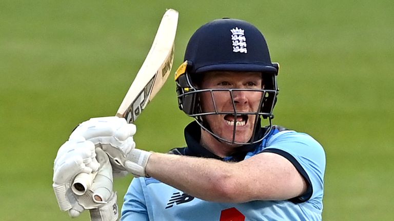 Press Association - England's Eoin Morgan strikes the ball during the first Royal London ODI match at Emirates Old Trafford, Manchester, in 2020
