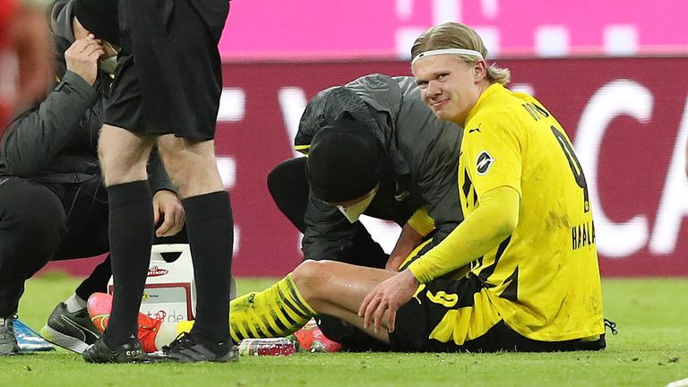 Haaland was substituted after picking up a knock to his ankle during a challenge with Bayern's Jerome Boateng