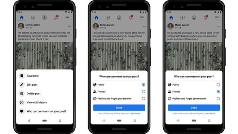 Facebook aims to give the user more control of who can comment on content 