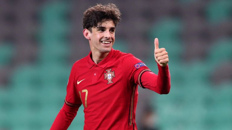 Portugal's Francisco Trincao celebrates scoring against England U21