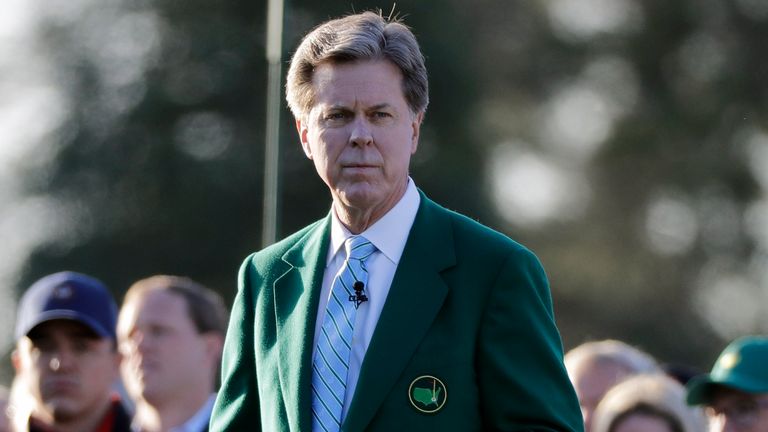 Augusta National Golf Club Chairman Fred Ridley watches the honorary first tee shots before the first round at the Masters golf tournament Thursday, April 5, 2018, in Augusta, Ga. (AP Photo/David J. Phillip)