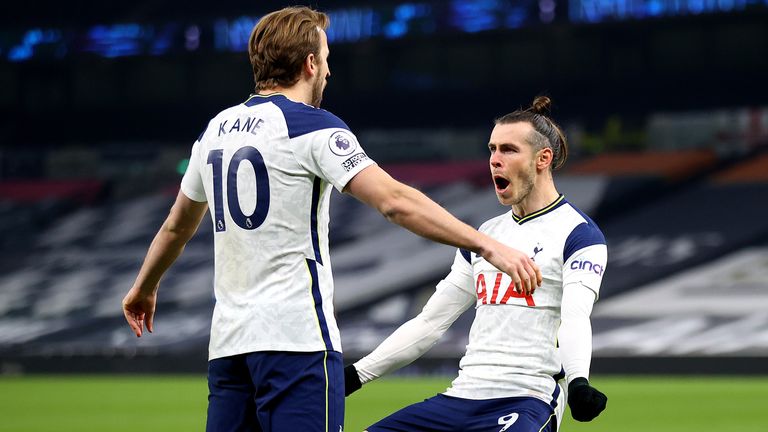 Gareth Bale celebrates with Harry Kane