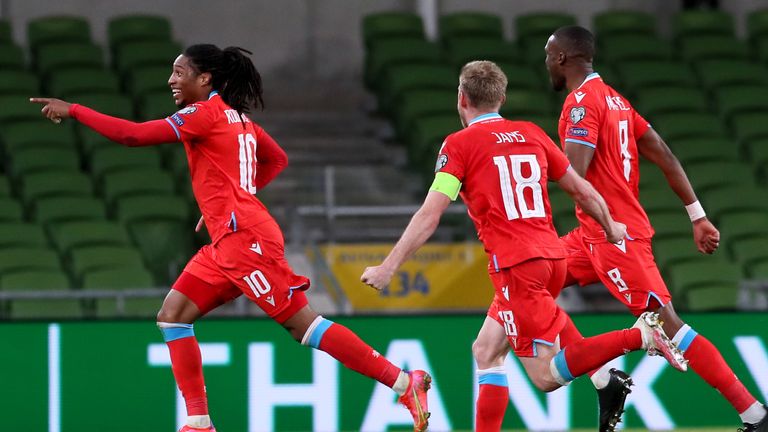Luxembourg's Gerson Rodrigues (left) celebrates scoring against Republic of Ireland