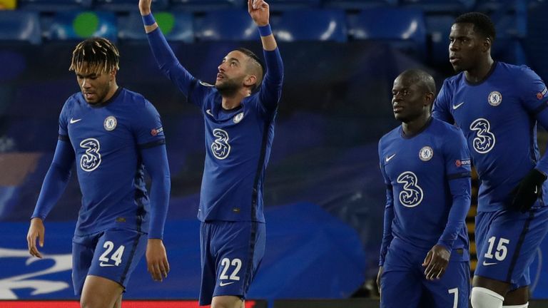 Chelsea's Hakim Ziyech celebrates after scoring his side's opening goal