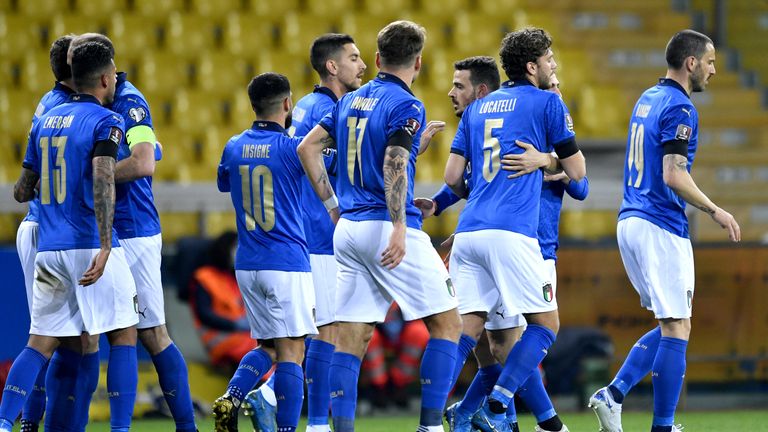 Italy celebrate after taking the lead against Northern Ireland