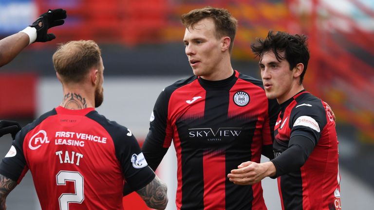 Jamie McGrath celebrates his goal to make it 1-0 St Mirren at the FOYS Stadium