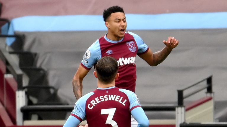 West Ham United's Jesse Lingard celebrates scoring against Arsenal