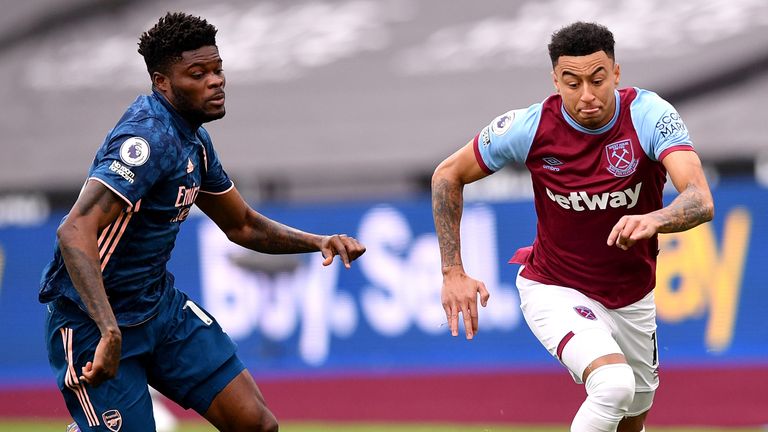 West Ham United v Arsenal - Premier League - London Stadium
West Ham United's Jesse Lingard (right) and Arsenal's Thomas Partey battle for the ball during the Premier League match at the London Stadium, London. Picture date: Sunday March 21, 2021.