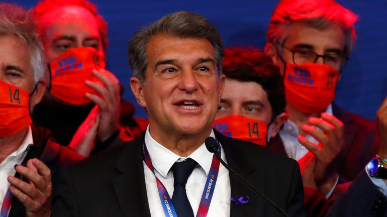 Joan Laporta celebrates his election victory