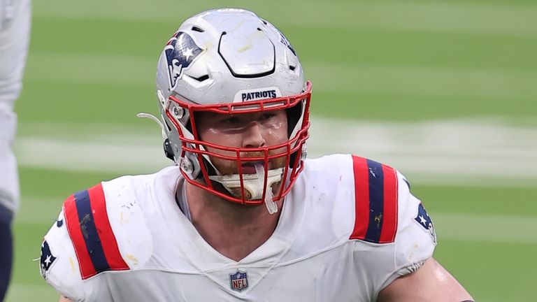 Joe Thuney in action for the Patriots in 2020 (AP Photo/Peter Joneleit)
