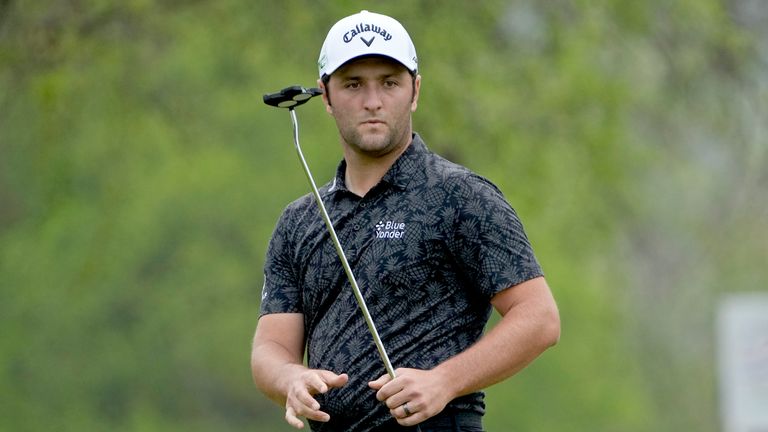 Jon Rahm, of Spain, watches his putt on the No. 6 green during a round of 16 match at the Dell Technologies Match Play Championship