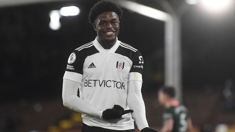 Josh Maja points to his arm after his goal was ruled out for handball