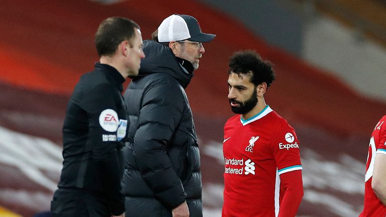 Mohamed Salah was hauled off shortly after the hour-mark at Anfield