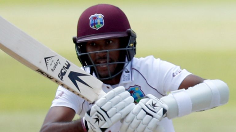Press Association - West Indies' Kraigg Brathwaite hits out during day five of the Test Series at the Ageas Bowl, Southampton.