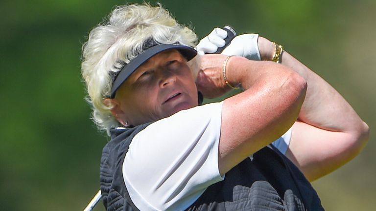ORLANDO, FL - FEBRUARY 26: Laura Davies (ENG) watches her tee shot on 1 during the LPGA Gainbridge Championship Rd2 at Lake Nona Golf Club, on February 26, 2021, in Orlando, FL. (Photo by Ken Murray/Icon Sportswire)