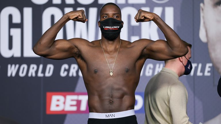 *** FREE FOR EDITORIAL USE ***.Lawerence Okolie and Krzysztof Glowacki Weigh In ahead of their WBO Crusierweight Title..fight tomorrow night..19 March 2021.Picture By Mark Robinson Matchroom Boxing