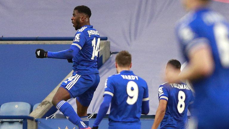 Leicester City's Kelechi Iheanacho celebrates scoring against Manchester United