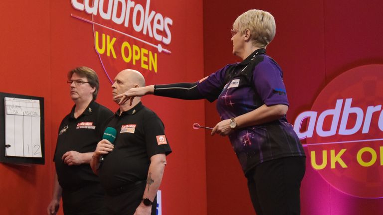 Lisa Ashton in action on day one of the UK Open