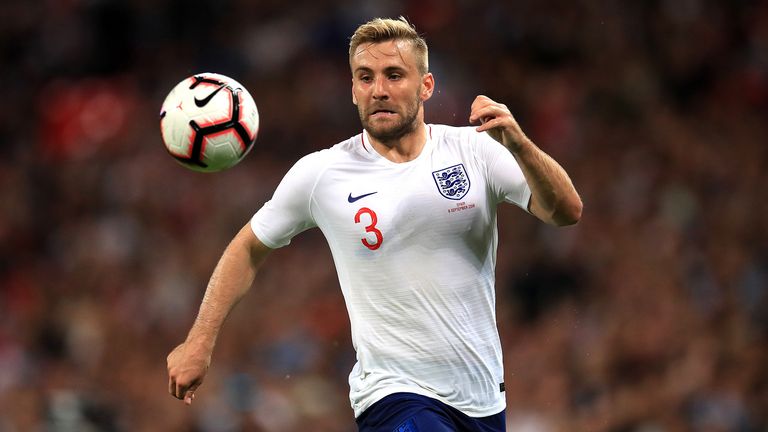 Luke Shaw z Anglii podczas meczu Ligi Narodów UEFA w grupie 4 na stadionie Wembley w Londynie.