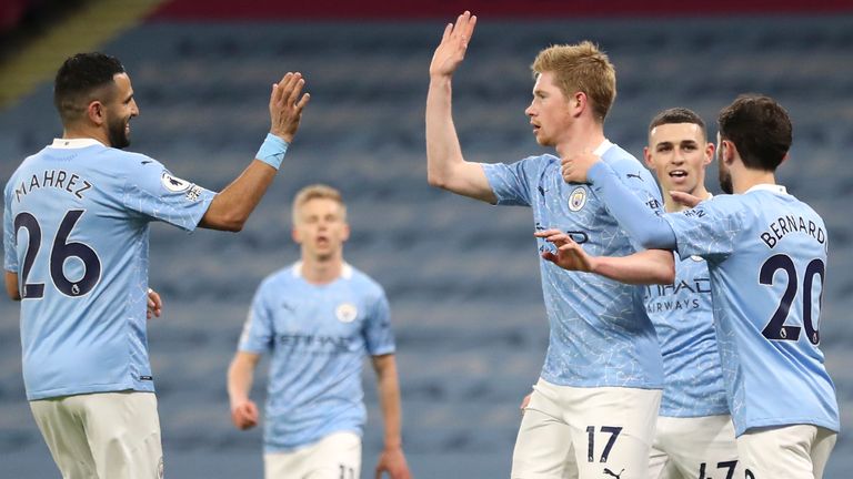 Man City celebrate a goal against Southampton