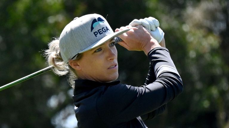 CARLSBAD, CA - MARCH 26:  Mel Reid of England tees off the 2nd hole during the Round Two of the KIA Classic at the Aviara Golf Club on March 26, 2021 in Carlsbad, California. (Photo by Donald Miralle/Getty Images)