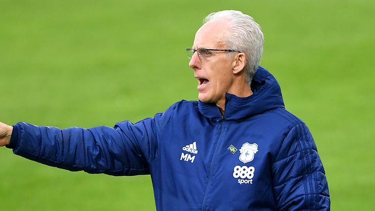 Mick McCarthy instructs his players on the sidelines at the Liberty Stadium